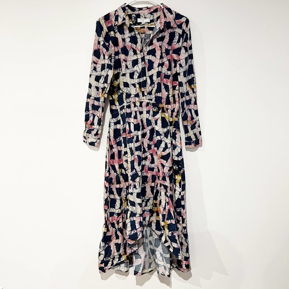 BUSAYO Collective Midi Shirtdress Front Button Closure Hi-Lo Hem Blue Size Small - Picture 9 of 11